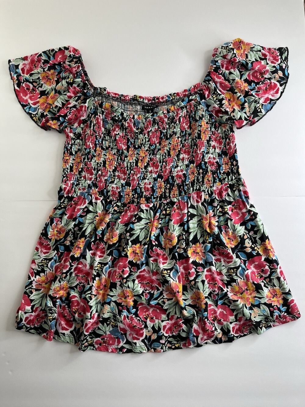 Torrid Floral Smocked Off-the-Shoulder Short Sleeve Plus Size 0 Blouse NWT